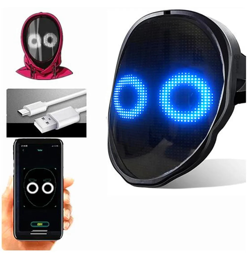 Bluetooth Led Full Face Glow Mask Ghost Face Robot RGB Led Lighting Party Halloween Music Festival Christmas Gift Clothing Props